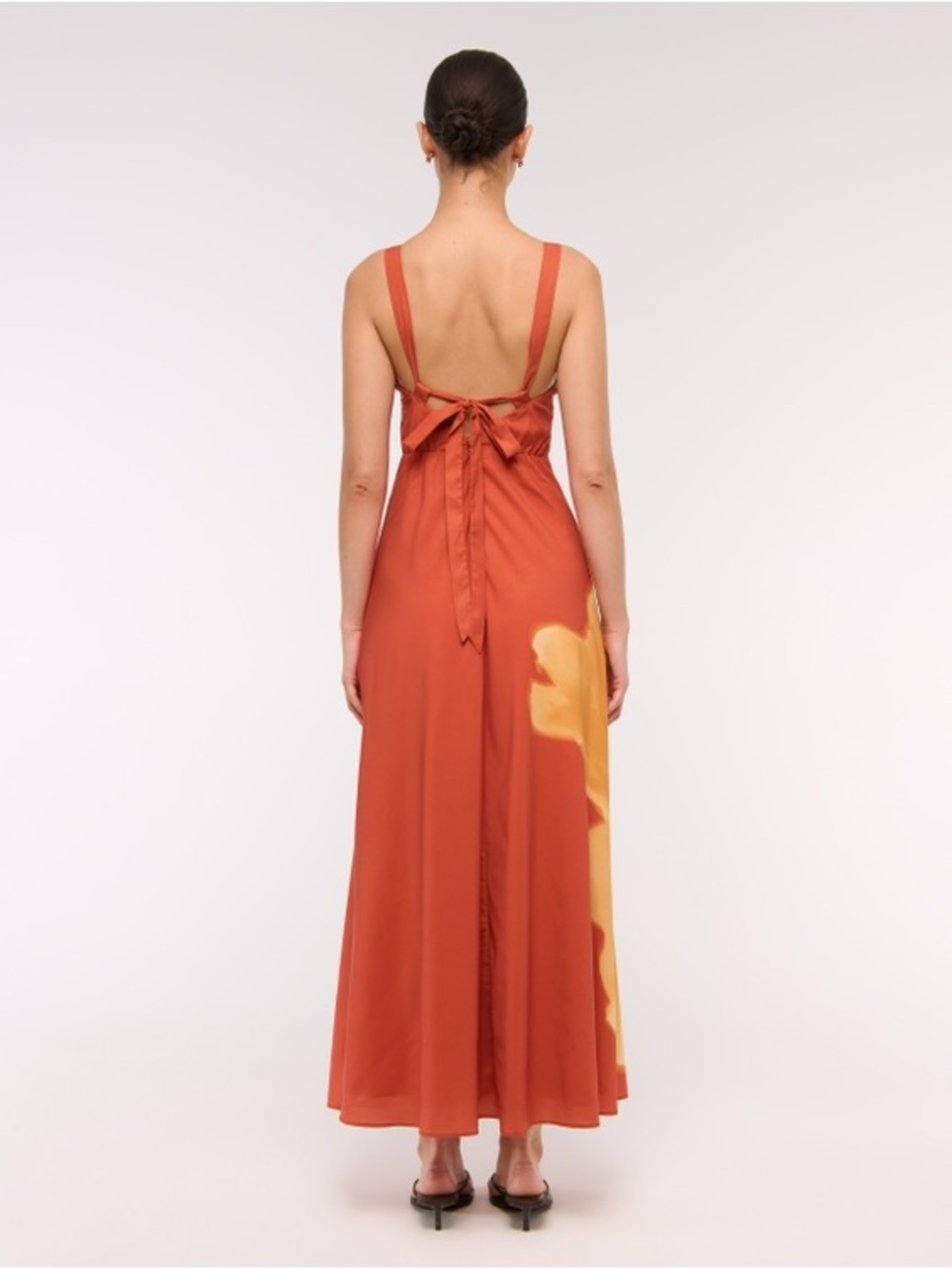 NWT Abercrombie Dipped-Waist Hardware Maxi Dress in Orange Floral Sunset - L - Picture 2 of 7